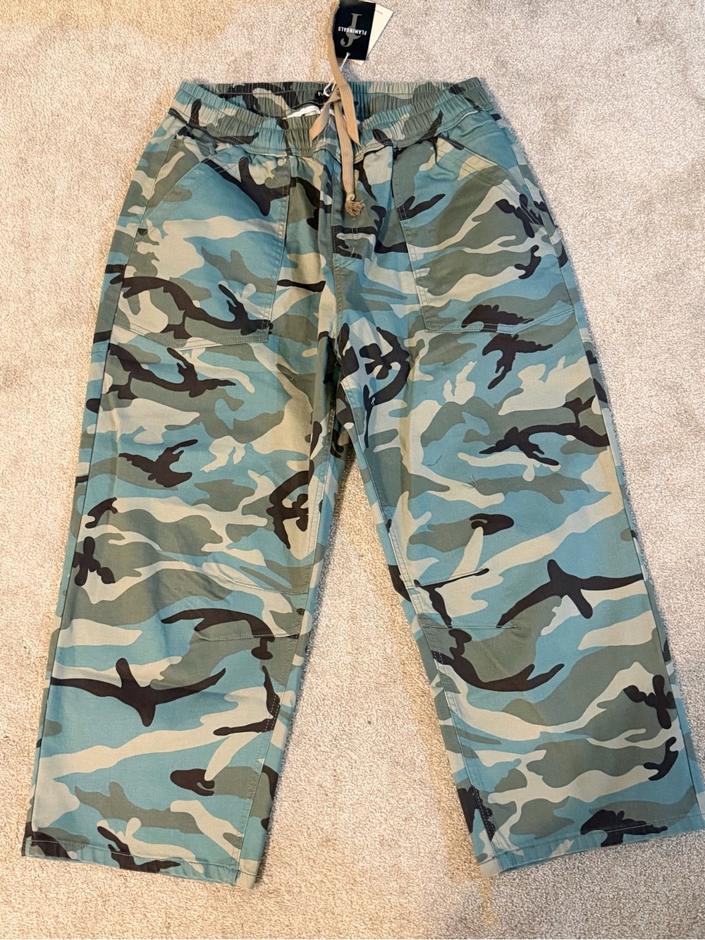 Flamingals straight leg mid waist cargo pants, NWT